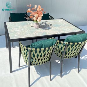 Sedia in Corda Intrecciata <span class=keywords><strong>Verde</strong></span> Serie Giardino con <span class=keywords><strong>Tavolo</strong></span> Rettangolare per Patio e Ristorante - Arredamento Moderno per Esterni di Hotel - Product Image 2