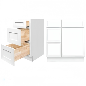 Armoires de cuisine à 3 tiroirs GINO durables, blanches, DB12-DB36, style moderne, bois massif, RTA avec tiroirs en bois - Product Image 1