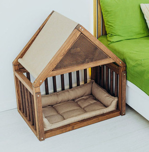 Casa de perro DIY de madera de pino macizo de alta calidad con patrón de animales, muebles elegantes para mascotas con cama para gatos y cama para perros - Product Image 1