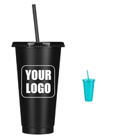 Gobelets réutilisables en plastique avec couvercles et pailles, logo personnalisé, pour café glacé, 24 oz, en vrac, noirs, unisexe, personnalisables