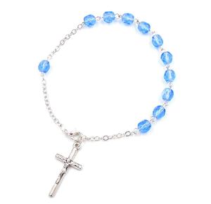 Braccialetti <span class=keywords><strong>Rosario</strong></span> con Pendente a Croce Cattolica in Cristallo Azzurro, Vendita all'Ingrosso - Product Image 1
