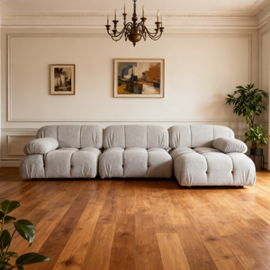 أريكة قماشية حديثة مخصصة بثلاثة مقاعد، مجموعة أرائك قطاعية معيارية قابلة للتركيب بحرية، أريكة بوكليه بيضاء لغرفة المعيشة وورشة العمل - Product Image 2