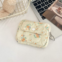 Dompet Jahit Gaya Korea PLAYMAX, Tas Makeup Lipstik Kartun Lembut, Penutup Kancing Bunga Lucu, Poliester, Unisex, Pendek