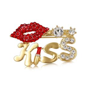 卸売ブローチバレンタインファッション赤セクシーリップキス口紅セーターショールスカーフカラフルラインストーンクリスタルブローチピン - Product Image 1