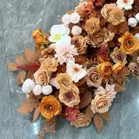 2m Luxe 5D Kunstmatige Oranje Caramel Herfst Bloemenloper voor Bruiloft Verjaardag Feest Tafeldecoratie