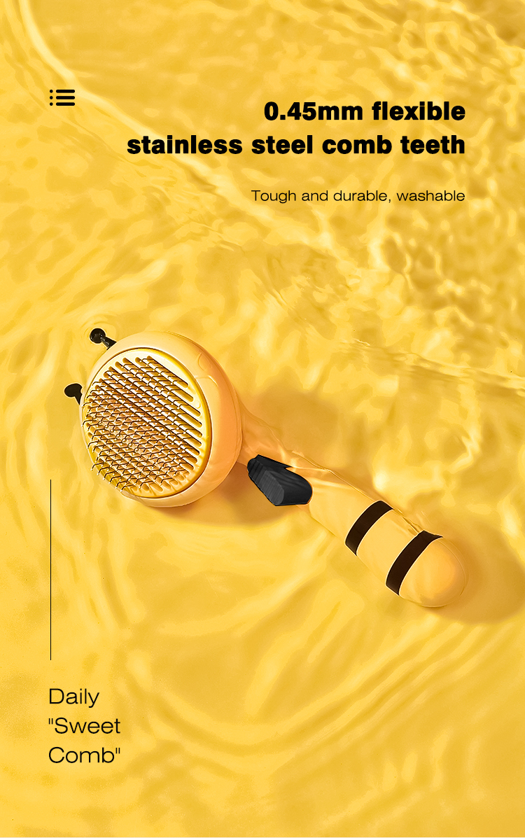 Yellow ABS Honey Bee Pet Grooming Brush Hair Cat Cleaning Comb