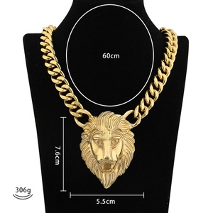 Collar de cadena cubana gruesa estilo Miami de acero de titanio con diseño de león, estilo hip-hop, para hombre y mujer, para parejas - Product Image 3