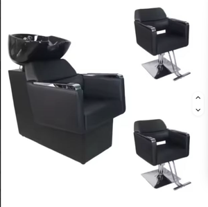 Unidad de Lavacabezas para Salón de Belleza y Barbería, con Lavabo Inclinable de Cerámica Blanca y Negra, Asiento Ajustable y Cama para Lavado de Cabello - Product Image 2