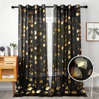 Rideaux Salon Modernes Luxe Feuille d'Or Imprimée Voile Transparent Œillets pour Fenêtre Panneaux de Drapé pour Salon
