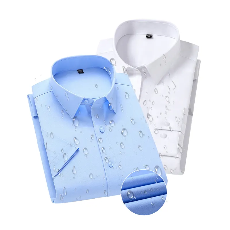 Custom luxury men short Sleeve dress shirts Polyester Spandex formal water resistant dress shirts for men