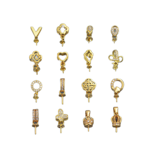 Attaches en argent sterling S925 plaqué <span class=keywords><strong>or</strong></span> avec zircone cubique pour perles semi-percées, fermoir vide pour perles, <span class=keywords><strong>boucle</strong></span> <span class=keywords><strong>de</strong></span> fixation - Product Image 1