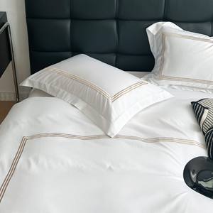 Draps de lit blancs SANHOO brodés, taille King, lignes dorées, ensembles de 4 pièces, linge de lit <span class=keywords><strong>d</strong></span>'hôtel - Product Image 4