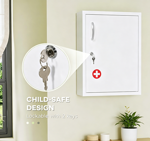 Armadietto Portamedicinali a Parete in Acciaio Inox a Tre Ripiani con Porta Singola, Moderno e Semplice per Soggiorno, Clinica e Sala Medica - Product Image 3