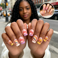 Zomerse fruitnagels oranje gele ombre handgeschilderde mango kersen Franse tip korte vierkante strand herbruikbare kunstnagels