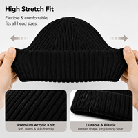 Bonnet en tricot épais noir personnalisé, style minimaliste basique, avec revers côtelé, couleur unie, haute qualité, chaud, pour le streetwear, ODM
