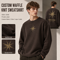Sweat-shirt personnalisé pour homme, col rond, tricot gaufré, manches longues, impression sérigraphique, épaules tombantes, style streetwear décontracté