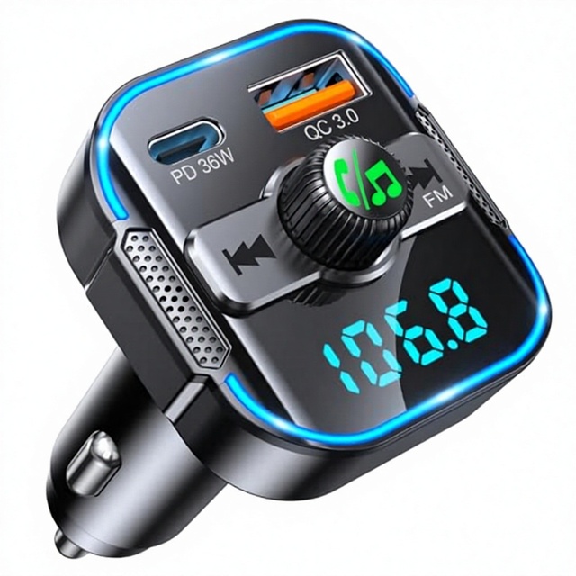54W Total PD &QC3.0 Fast Charger Car Charger Dual Microphone Noise Reduction for FM Transmitter CD Player WAV RGB Light