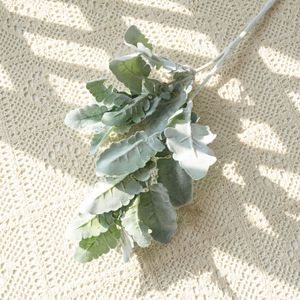 Fleur artificielle CallaFloral à feuille argentée floquée, branche unique, décoration de mariage verte, style INS - Product Image 3