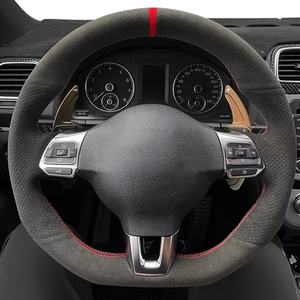 Protector para volante de coche, cosido a mano, ante negro para Volkswagen Golf 6 <span class=keywords><strong>GTI</strong></span> MK6 VW Polo <span class=keywords><strong>GTI</strong></span> Scirocco R Passat CC r-line 2010 - Product Image 4