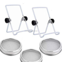 Bocal en verre Mason à large ouverture en acier inoxydable avec couvercle germinateur et support en maille pour la germination des graines