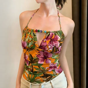 Top Cami para Mujer, Estilo Retro, Estampado Floral Colorido, con Cuentas, Estilo Artístico - Product Image 6