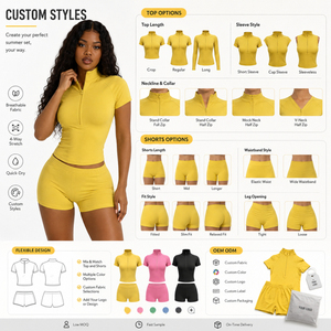 Set Yoga <span class=keywords><strong>Sexy</strong></span> da Donna in 2 Pezzi: <span class=keywords><strong>Top</strong></span> con Zip a Manica Corta e Pantaloncini Mini, Completo per Palestra, Fitness e Allenamento, Abbigliamento Athleisure - Product Image 4