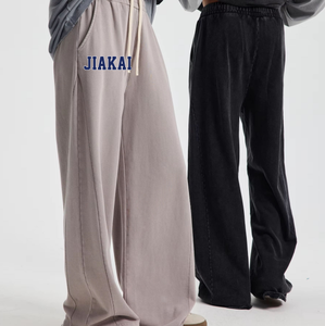 Высококачественные хлопковые брюки-джоггеры оверсайз (360 г), свободного кроя, с широкими штанинами, на резинке, с возможностью нанесения логотипа, эффектом поношенности - Product Image 2