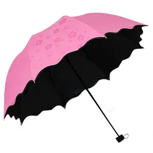 Hot selling Beautiful Magical Water Bloom Flower Rain And Sun Umbrella 3 folding umbrella