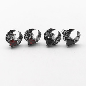 yunnique Stud <b>Earrings</b> <b>Wings</b> Heart Shape Black Zircon Claw Setting Titanium Steel Fashion Jewelry - Product Image 3