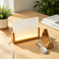Tableau de messages LED en acrylique avec base en bois, support de mémo lumineux, panneau de table décoratif, alimentation USB, intensité réglable, pour chambre à coucher