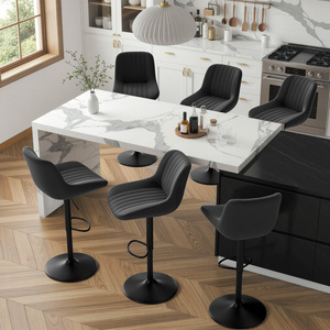 Modern <b>Adjustable</b> <b>Bar</b> <b>Stool</b> Faux Leather Metal Base Swivel Counter Height Chair for Home <b>Bar</b> Commercial Use - Product Image 2