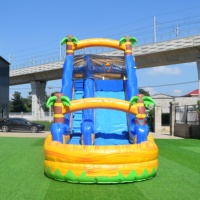 Toboggan aquatique gonflable avec palmier, toboggan à une voie, équipement de jeu aquatique extérieur pour le défi et le plaisir estivaux
