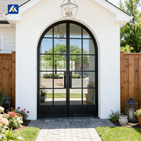 Puertas Francesas de Aluminio con Arco y Rejilla Decorativa, Estilo Clásico Europeo para Entrada Principal o Interior de Casa de Lujo