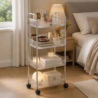 Étagère de rangement de cuisine haut de gamme transparente à quatre niveaux, chariot mobile portable, étagère de rangement au sol
