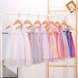 3 Year Old Girl Kids Ready Made Children Lace Dress Patterns Spaghetti Strap Chiffon Layered Sequin Dresses Wholesale