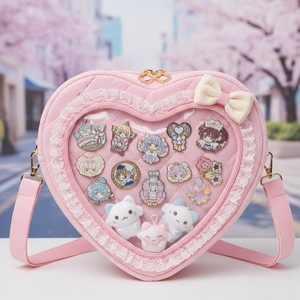 Tas Ita Bentuk Hati Kawaii Kustom, Tas Ita Bentuk Hati Berbahan Beludru Mewah dengan Renda Pink yang Menggemaskan untuk Penggemar Anime - Product Image 1