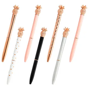 Kawaii Metal Pineapple Shaped Gel Pen 1.0mm ball Pen Office Stationery Supplies Black Ink - Rose Gold