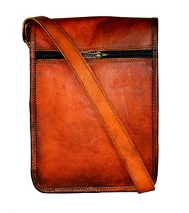 Bolso bandolera para ordenador portátil de cuero marrón cruzado de estilo Vintage genuino, botón hecho a mano y decoración de remaches, saco de eslinga al por mayor - Product Image 3