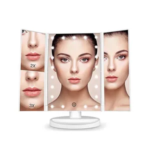 PRITECH Single Side Plastic Square Folding Desktop Portable Led Makeup Mirror