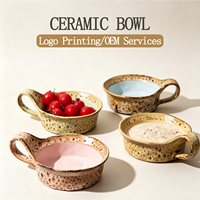 Vente en gros de bols à petit-déjeuner français en céramique, couleurs personnalisées OEM, avec grandes poignées, pour yaourt, compatibles micro-ondes et lave-vaisselle