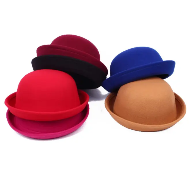 B1059 England Style Formal Wool Felt Fez Fedora Cap Dome Round Formal Bowler Hat For Women