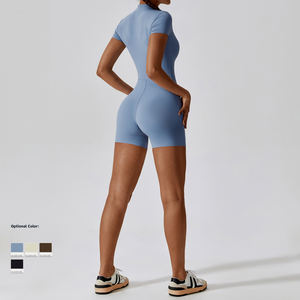 कस्टम ब्रांड महिलाओं उच्च खिंचाव नरम खेल कपड़े जिपर उच्च कॉलर शॉर्ट स्माइली योग नृत्य जंपसूट महिला कसरत - Product Image 6