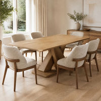 Table à manger moderne sur mesure avec plateau en MDF et pieds en bois massif, forme rectangulaire arrondie, pour la décoration de café et d'hôtel