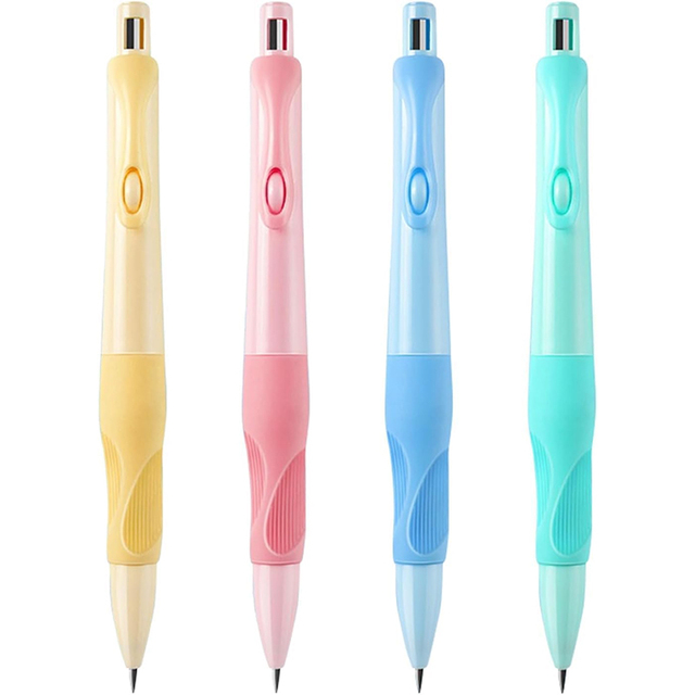 2mm Writing Width Comfortable Grip Mechanical Pencil Set with 2mm Lead Plastic Body Automatic Writing