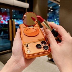 Plating <b>Pc</b> Cover Phone case with Bracket <b>Stand</b> Holder for iphone 16 15 14 13 12 Plus,for iphone 17 Pro Mirror Magnetic case - Product Image 4
