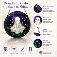 Attrape-soleil en vitrail suspendu pour Halloween, mariage, fête, motif fantôme blanc 30x30cm, décoration classique gothique d'horreur