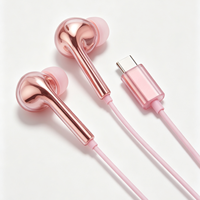 Earphone Berkabel Berlapis Elektroplating Warna Pink dengan Mikrofon Universal untuk Olahraga, Ponsel, Komputer, Kualitas Suara HIFI, Bass Berat