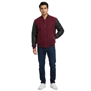 University Letterman Varsity Bomber <b>Jacket</b> Stand Collar <b>White</b> <b>Men</b> Casual Outerwear 100% Cotton - Product Image 1