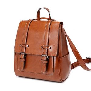 Natural Cowhide Brown Leather <b>School</b> <b>Backpack</b> for Students Brown Leather - Product Image 1