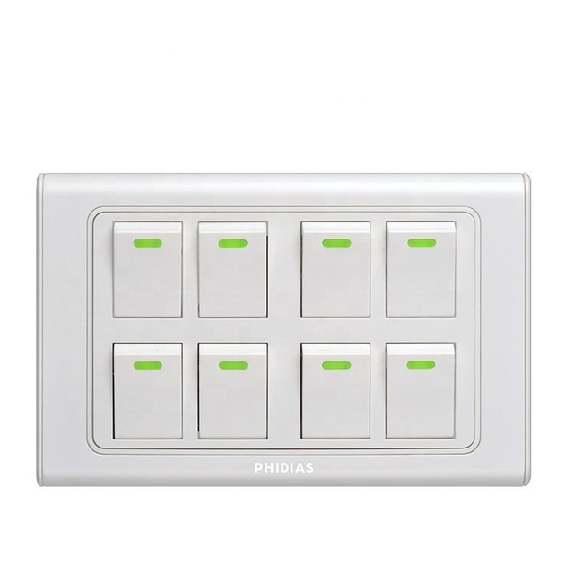 PHIDIAS 8 Gang Environmental Wall Switch Socket-16A 250V 50Hz White ABS+Copper Durable Easy Installation Nepal Pakistan Home